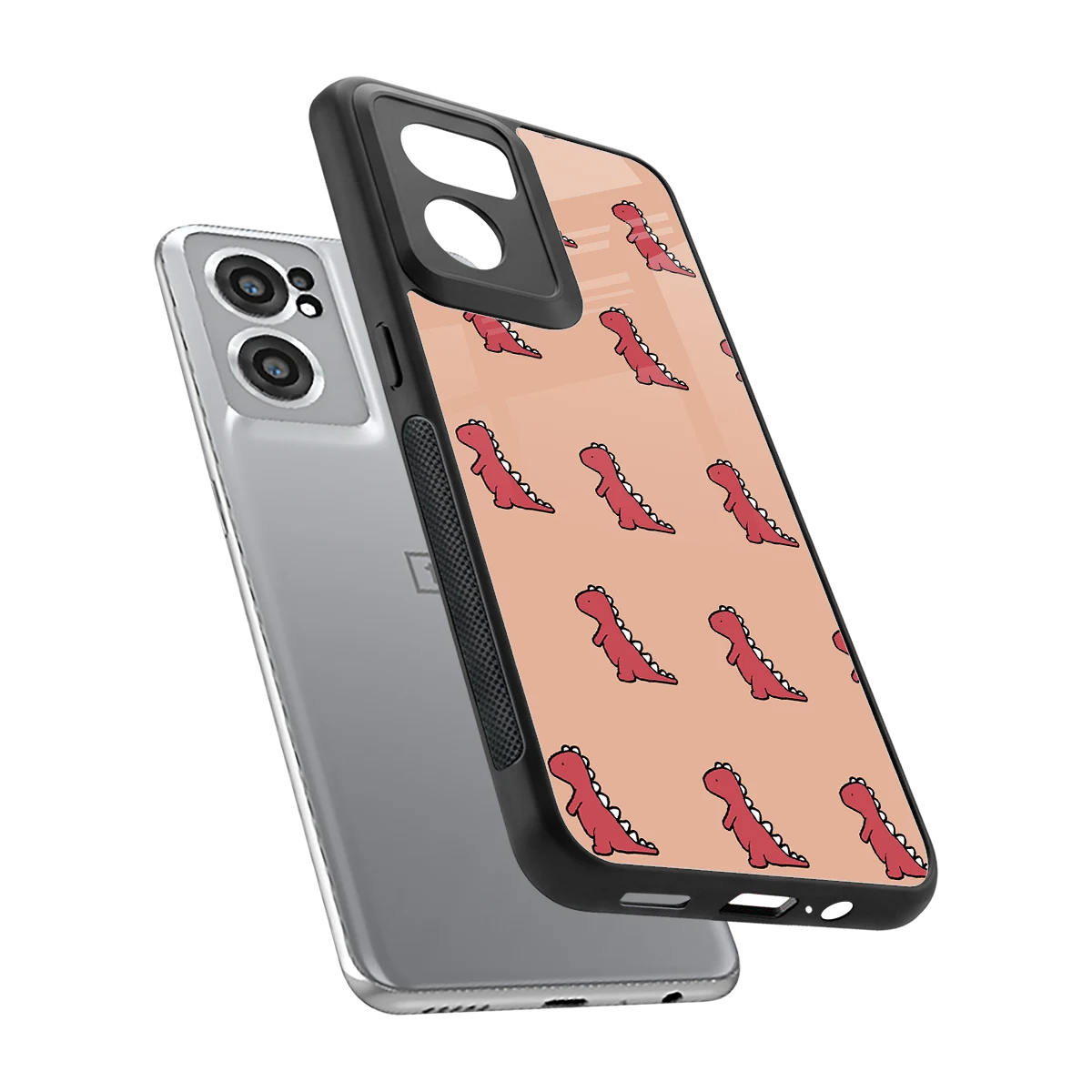 Dino Red sleek oneplus nord ce 2 cover with tempered glass back and TPU edges