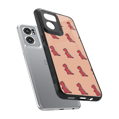 Dino Red sleek oneplus nord ce 2 cover with tempered glass back and TPU edges