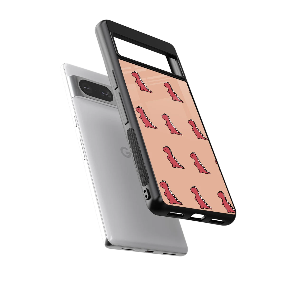 Dino Red sleek google pixel 8 cover with tempered glass back and TPU edges