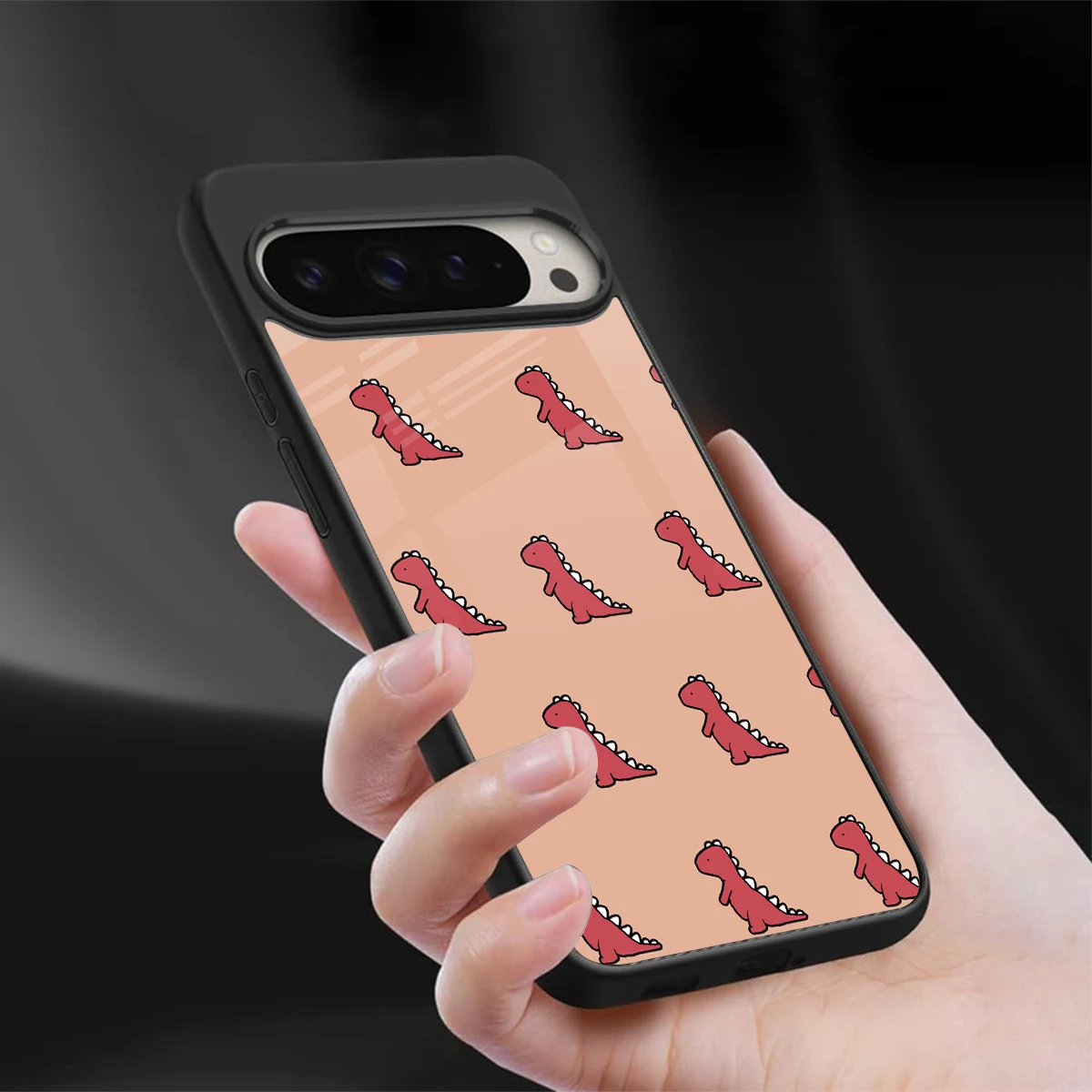 Dino Red sleek google pixel 9 pro xl cover with tempered glass back and TPU edges