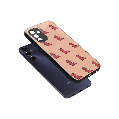 Dino Red sleek samsung galaxy m14 5g cover with tempered glass back and TPU edges
