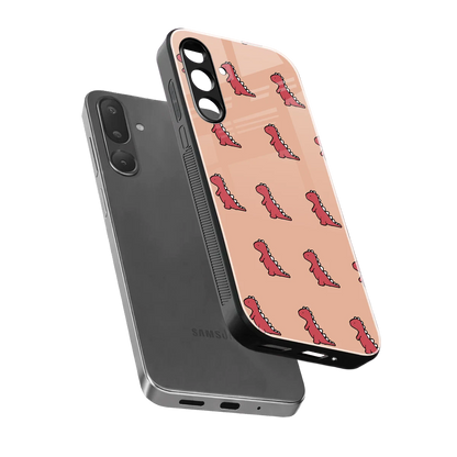 Dino Red sleek samsung galaxy m56 5g cover with tempered glass back and TPU edges