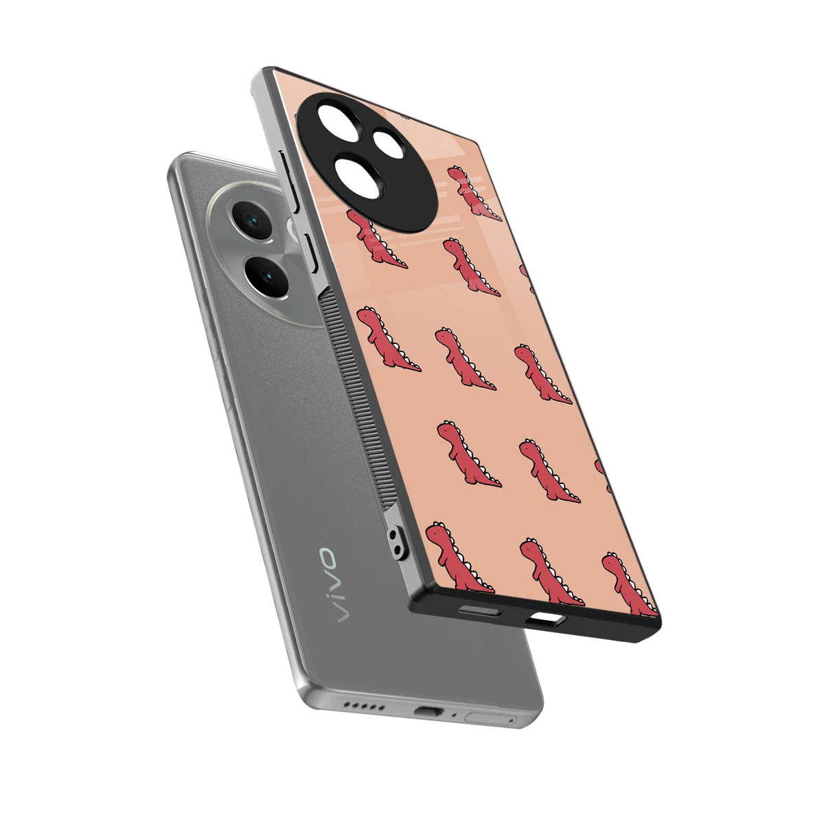 Dino Red sleek vivo v30e cover with tempered glass back and TPU edges