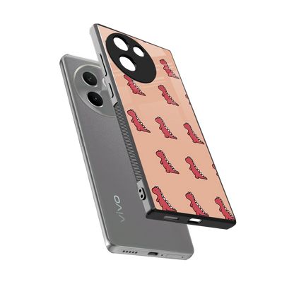 Dino Red sleek vivo v30e cover with tempered glass back and TPU edges