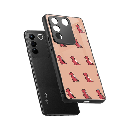 Dino Red sleek vivo v27 5g cover with tempered glass back and TPU edges