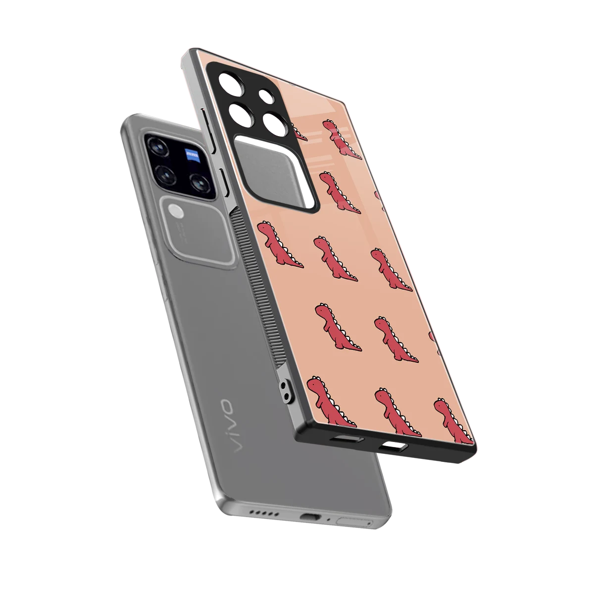 Dino Red sleekvivo v30 pro cover with tempered glass back and TPU edges
