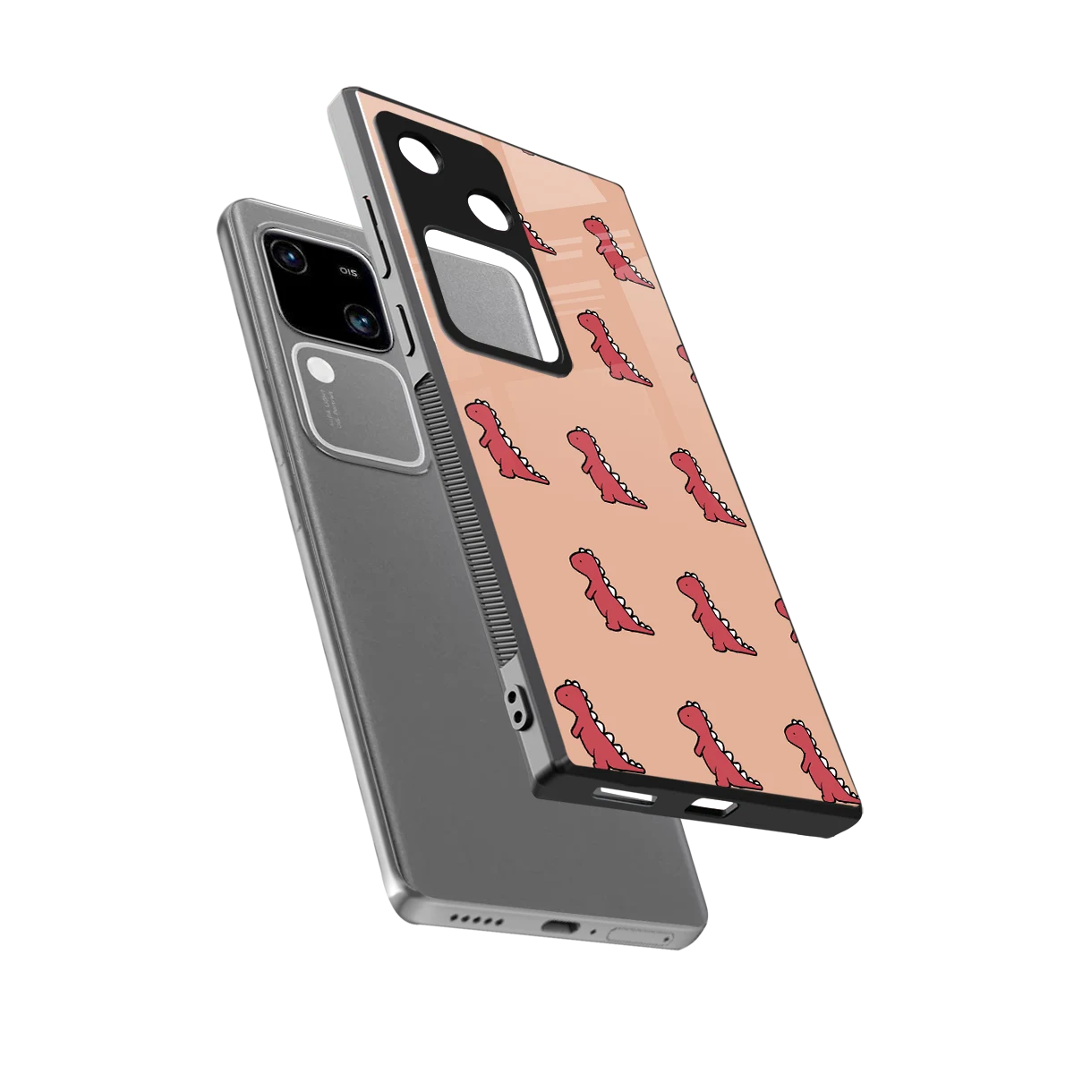 Dino Red sleek vivo v30 cover with tempered glass back and TPU edges