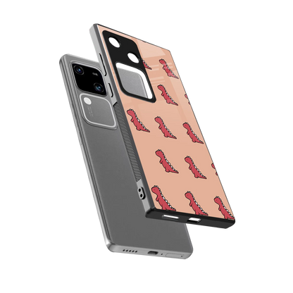Dino Red sleek vivo v30 cover with tempered glass back and TPU edges