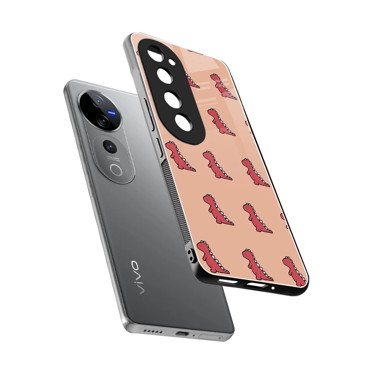 Dino Red sleek vivo v40 pro cover with tempered glass back and TPU edges