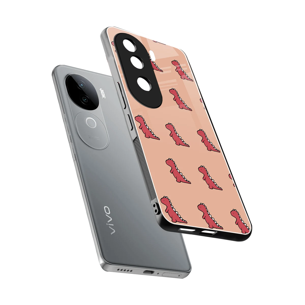 Dino Red sleek vivo v40e cover with tempered glass back and TPU edges