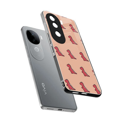 Dino Red sleek vivo v40e cover with tempered glass back and TPU edges