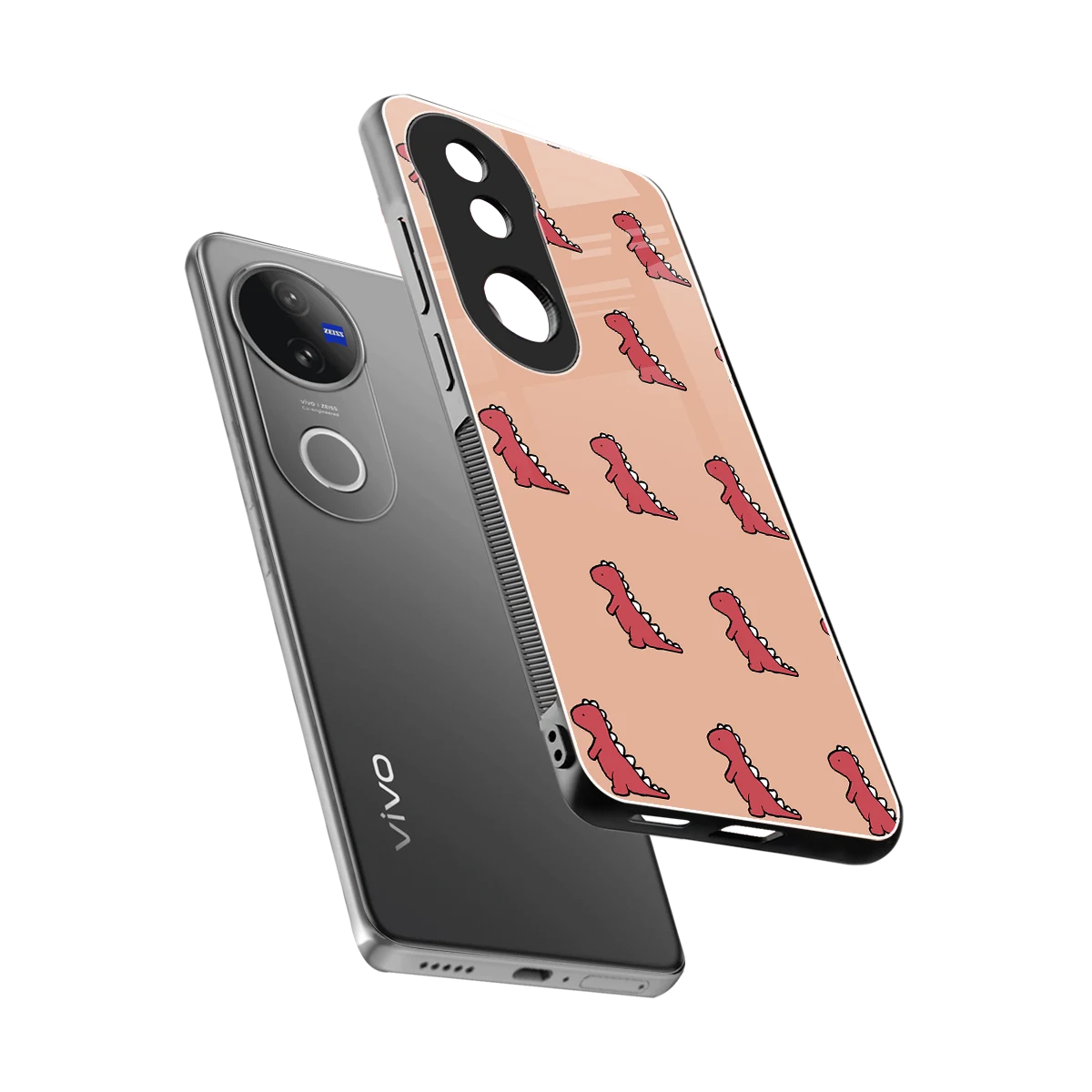 Dino Red sleek vivo v50 cover with tempered glass back and TPU edges