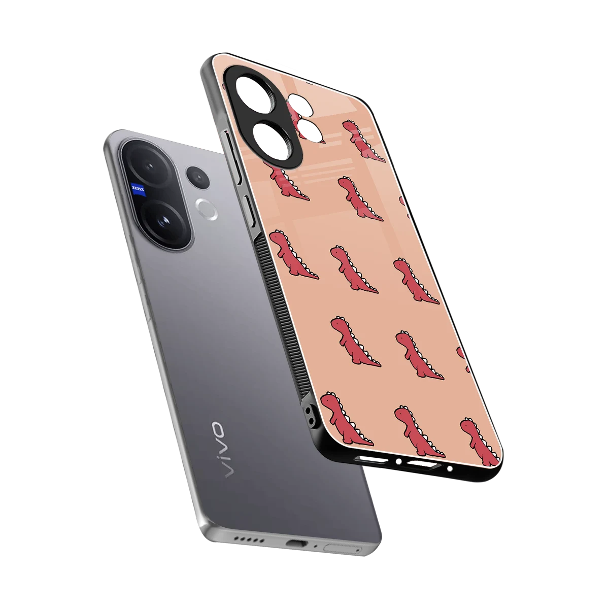 Dino Red sleek vivo v60 cover with tempered glass back and TPU edges