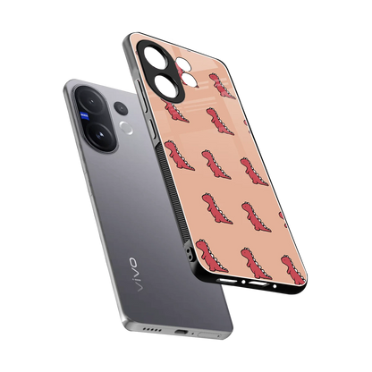 Dino Red sleek vivo v60 cover with tempered glass back and TPU edges