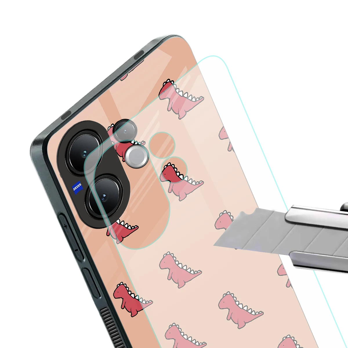 Dino Red stylish phone case for vivo v60 | glossy glass and slim fit