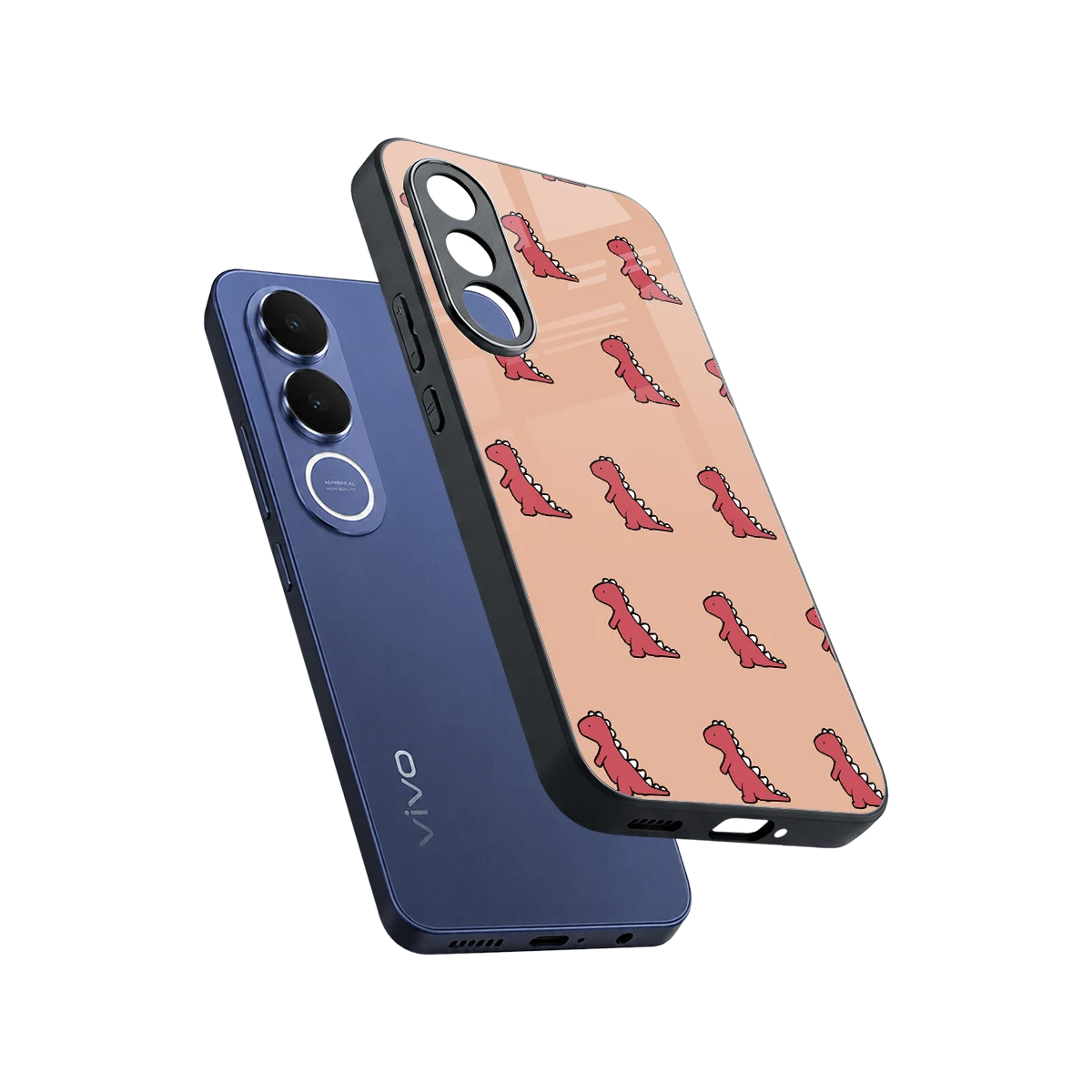 Dino Red sleek vivo v70 fe cover with tempered glass back and TPU edges