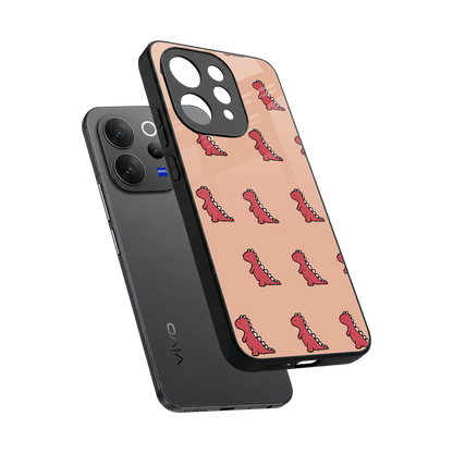 Dino Red sleek vivo v70 cover with tempered glass back and TPU edges