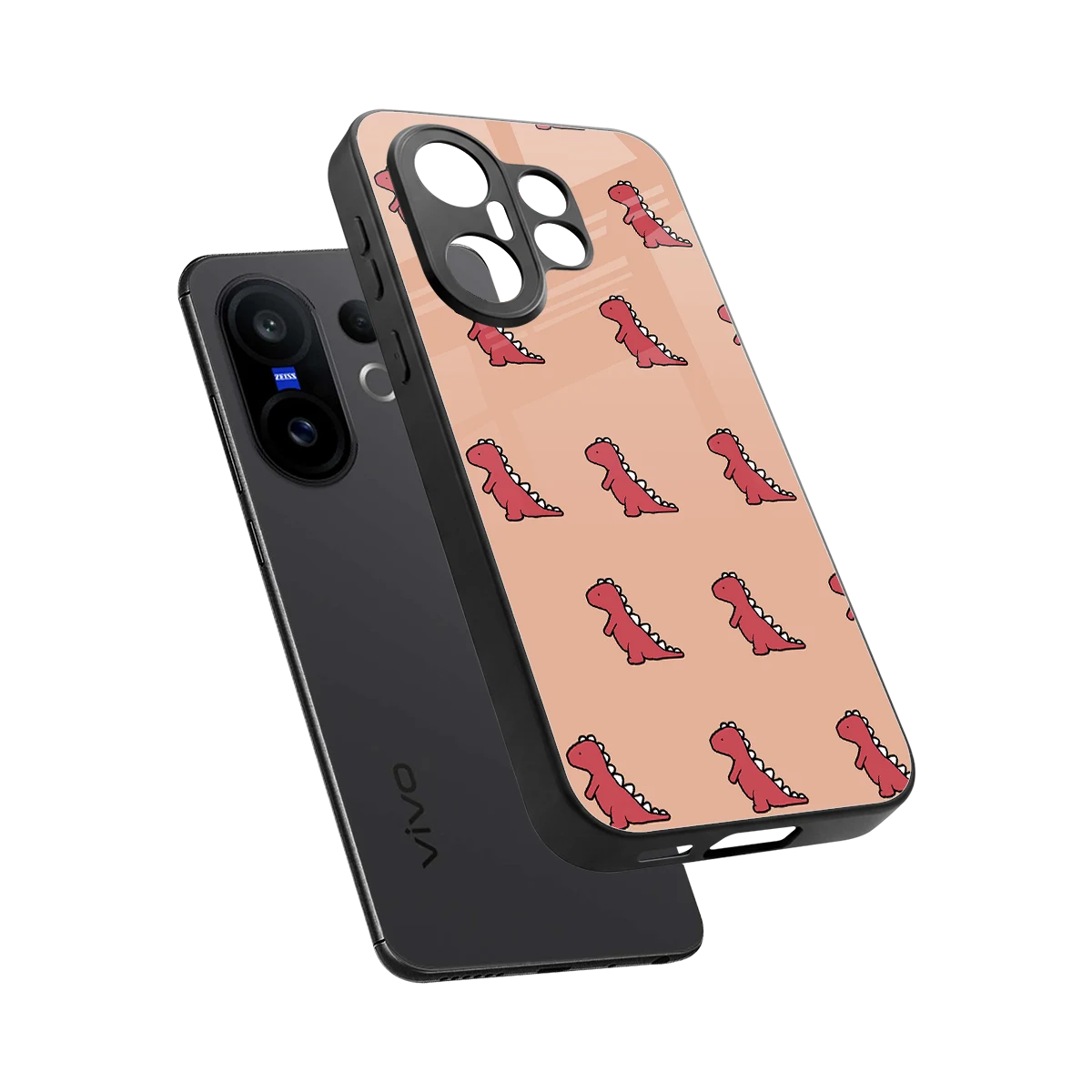 Dino Red sleek vivo x200 fe cover with tempered glass back and TPU edges