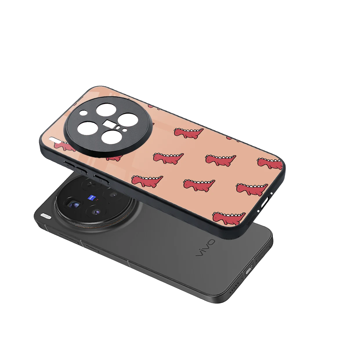 Dino Red sleek vivo x300 pro cover with tempered glass back and TPU edges