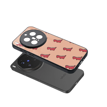 Dino Red sleek vivo x300 pro cover with tempered glass back and TPU edges