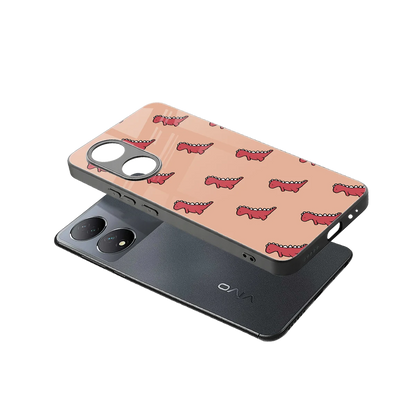 Dino Red sleek Vivo-y100 cover with tempered glass back and TPU edges