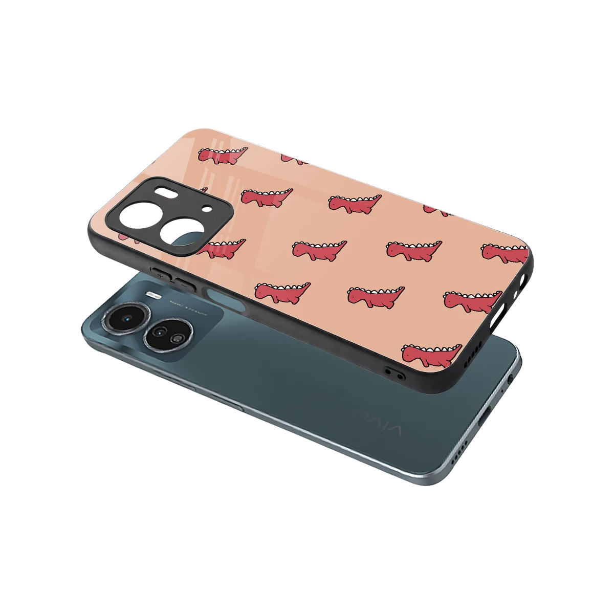 Dino Red sleek vivo y16 cover with tempered glass back and TPU edges