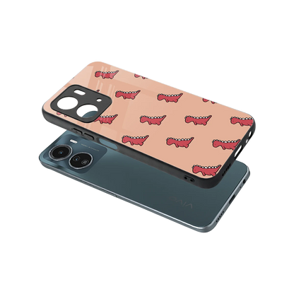 Dino Red sleek vivo y16 cover with tempered glass back and TPU edges