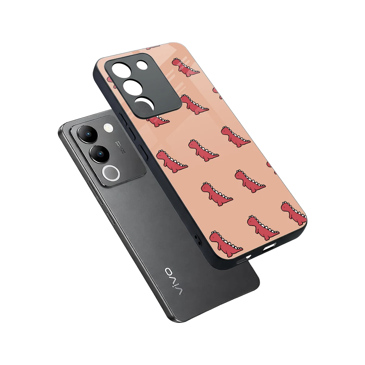 Dino Red sleek vivo y200 5g cover with tempered glass back and TPU edges