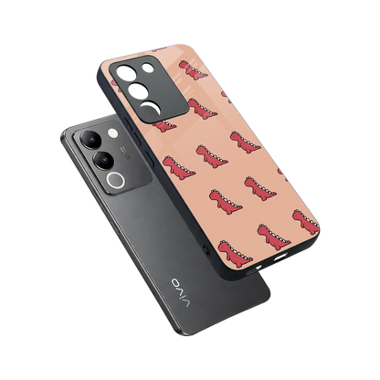 Dino Red sleek vivo y200 5g cover with tempered glass back and TPU edges