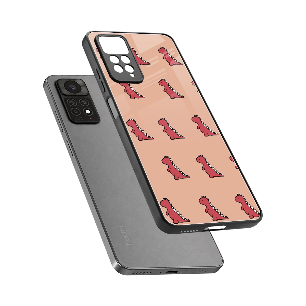 Dino Red sleek redmi note 11 pro cover with tempered glass back and TPU edges