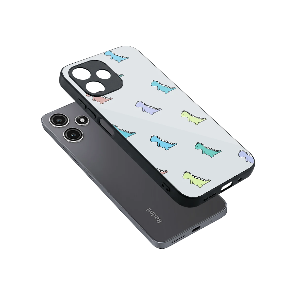 Dino sleek redmi 12 5g cover with tempered glass back and TPU edges