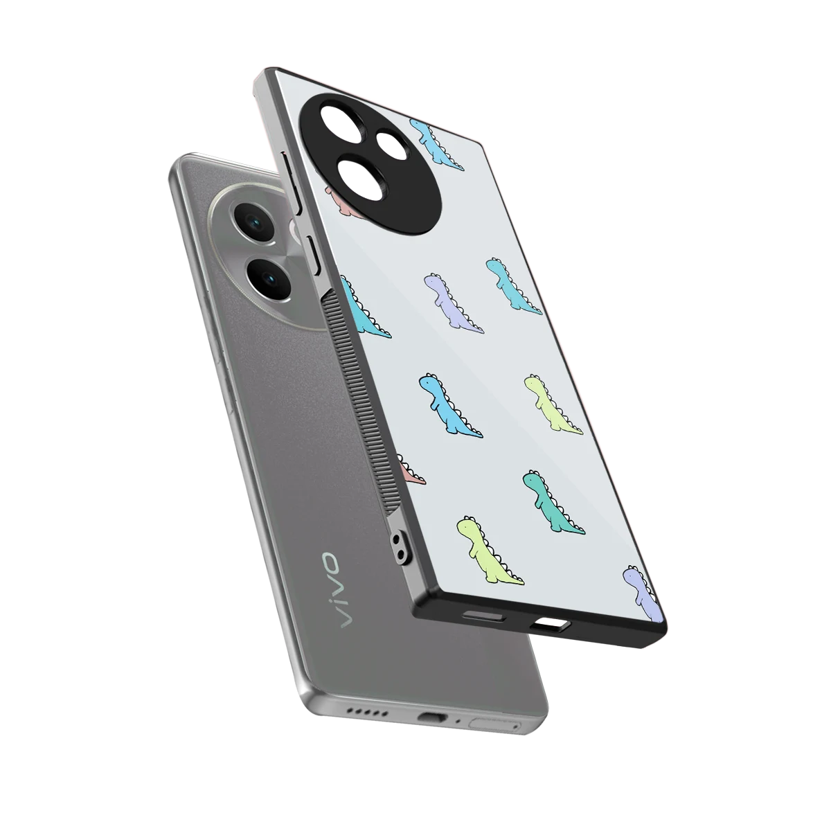 Dino sleek vivo v30e cover with tempered glass back and TPU edges