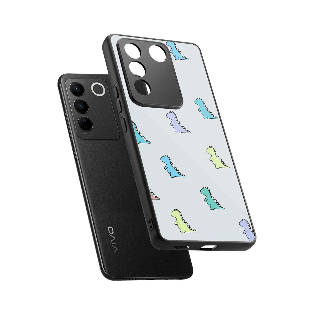 Dino sleek vivo v27 5g cover with tempered glass back and TPU edges