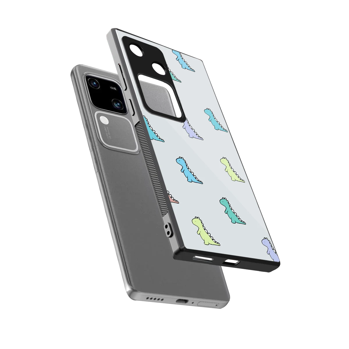 Dino sleek vivo v30 cover with tempered glass back and TPU edges
