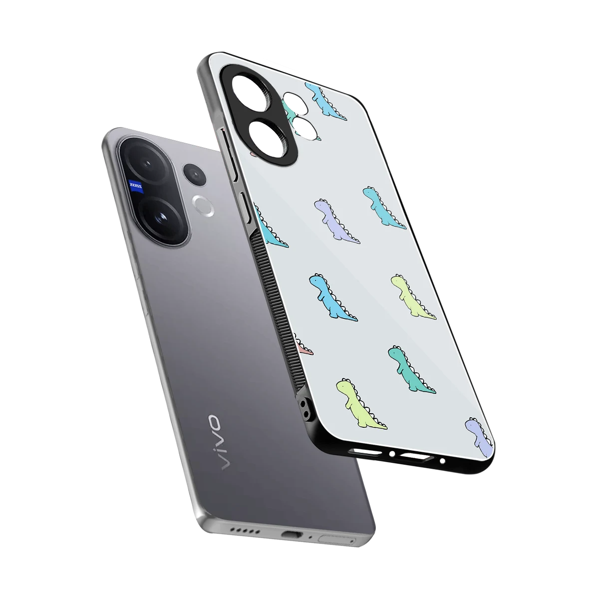 Dino sleek vivo v60 cover with tempered glass back and TPU edges