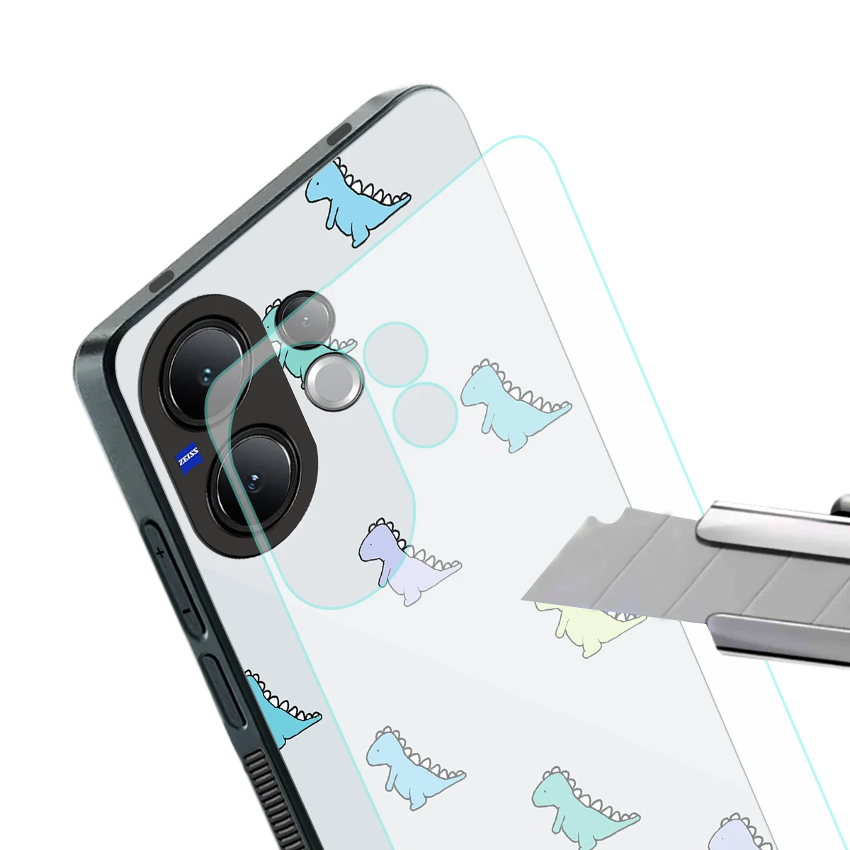 Dino stylish phone case for vivo v60 | glossy glass and slim fit