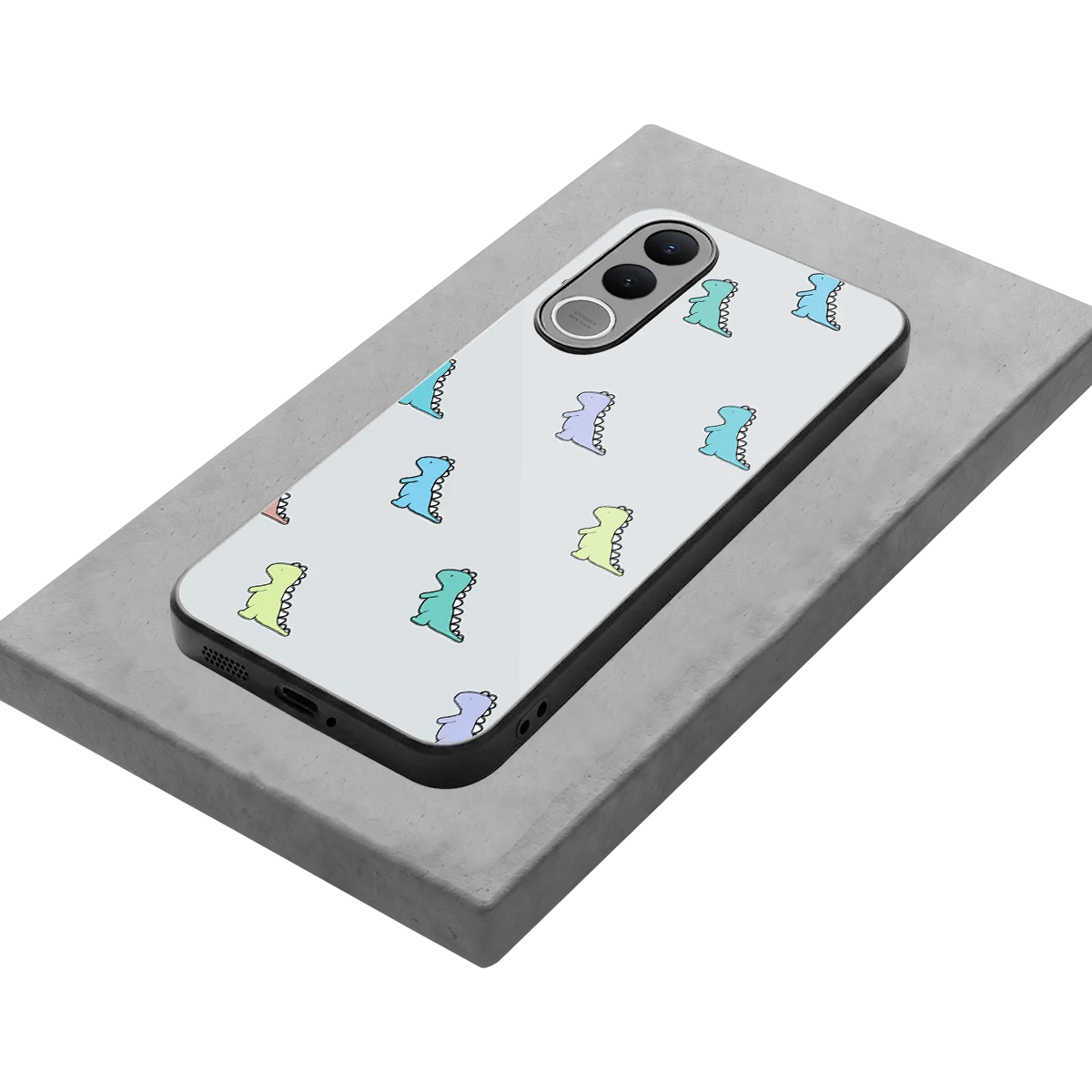 Dino stylish phone case for vivo v70 fe | glossy glass and slim fit