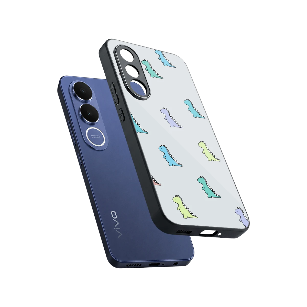 Dino sleek vivo v70 fe cover with tempered glass back and TPU edges