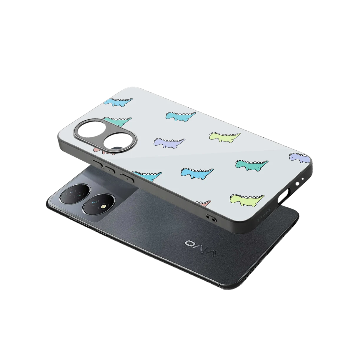Dino sleek Vivo-y100 cover with tempered glass back and TPU edges