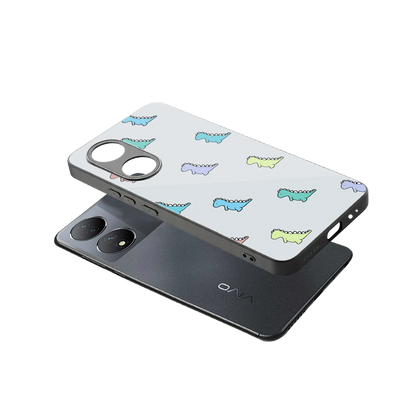 Dino sleek Vivo-y100 cover with tempered glass back and TPU edges