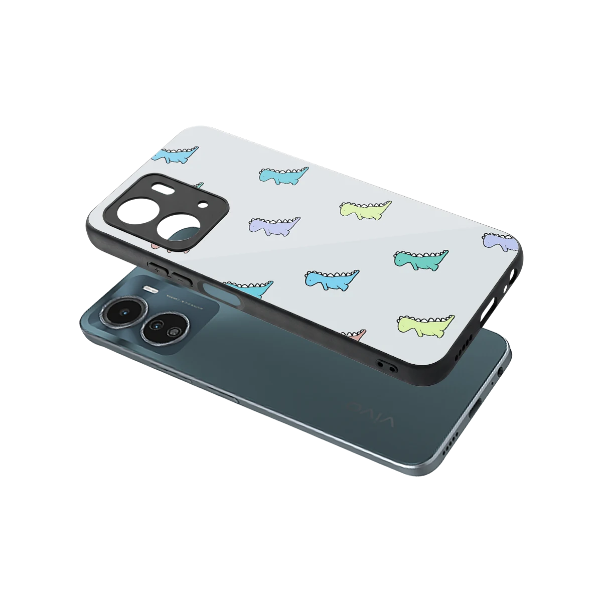 Dino sleek vivo y16 cover with tempered glass back and TPU edges
