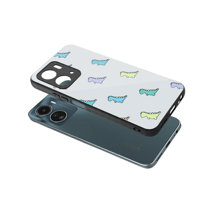 Dino sleek vivo y16 cover with tempered glass back and TPU edges