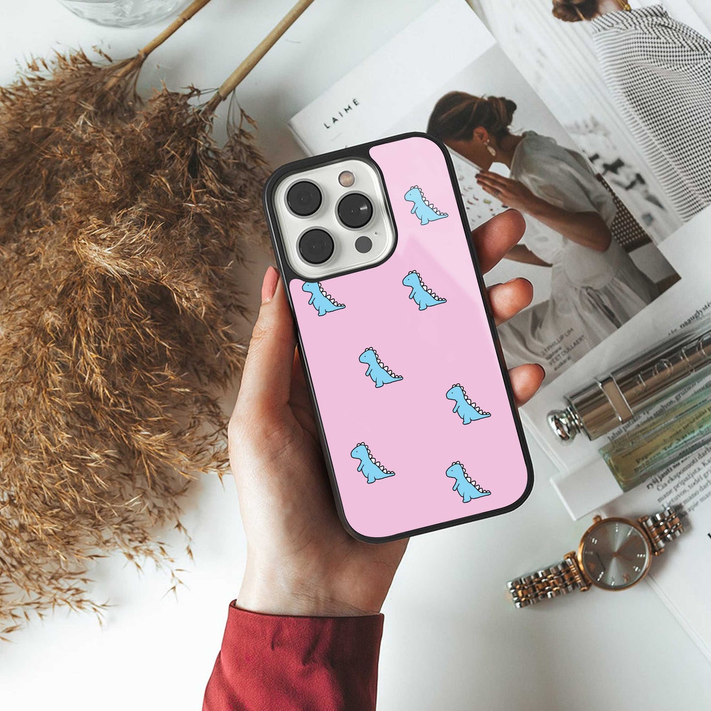 Dino Pink Phone Case for Iphone 16 | Glass Case