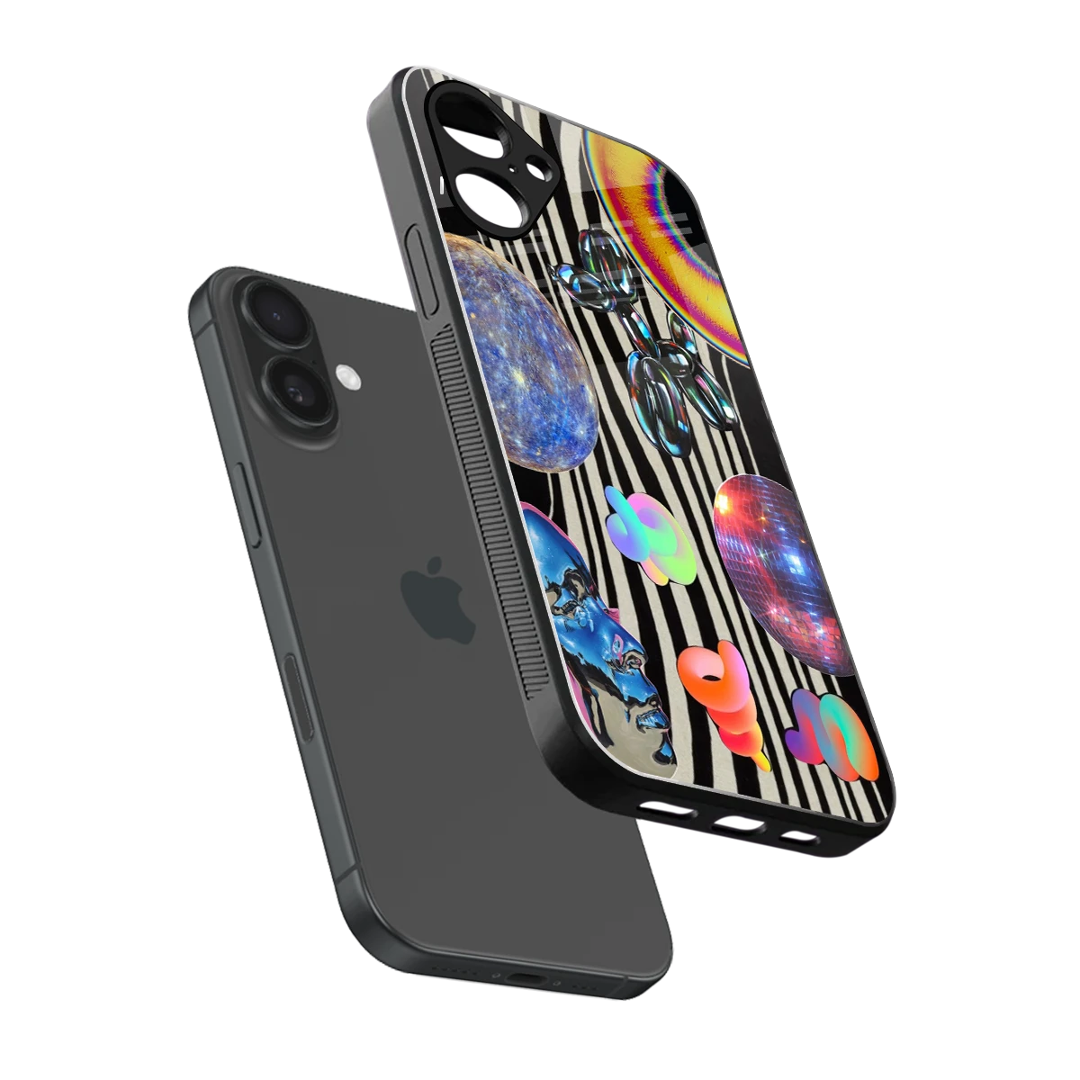 Disco Dream sleek iPhone 16 cover with tempered glass back and TPU edges