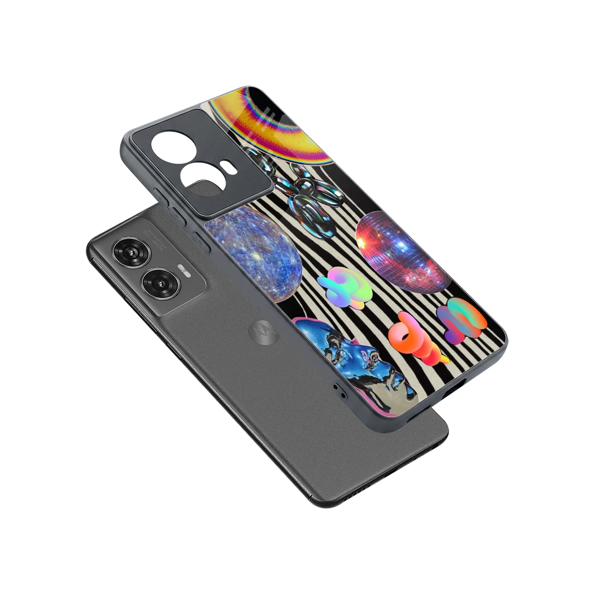 Disco Dream sleek motorola edge 50 fusion cover with tempered glass back and TPU edges
