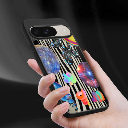 Disco Dream sleek google pixel 9 cover with tempered glass back and TPU edges