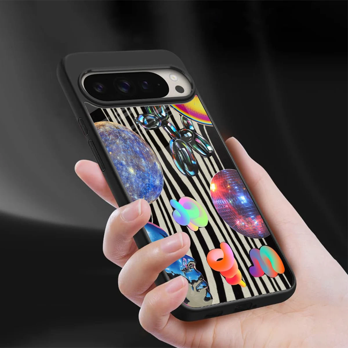 Disco Dream sleek google pixel 9 pro cover with tempered glass back and TPU edges