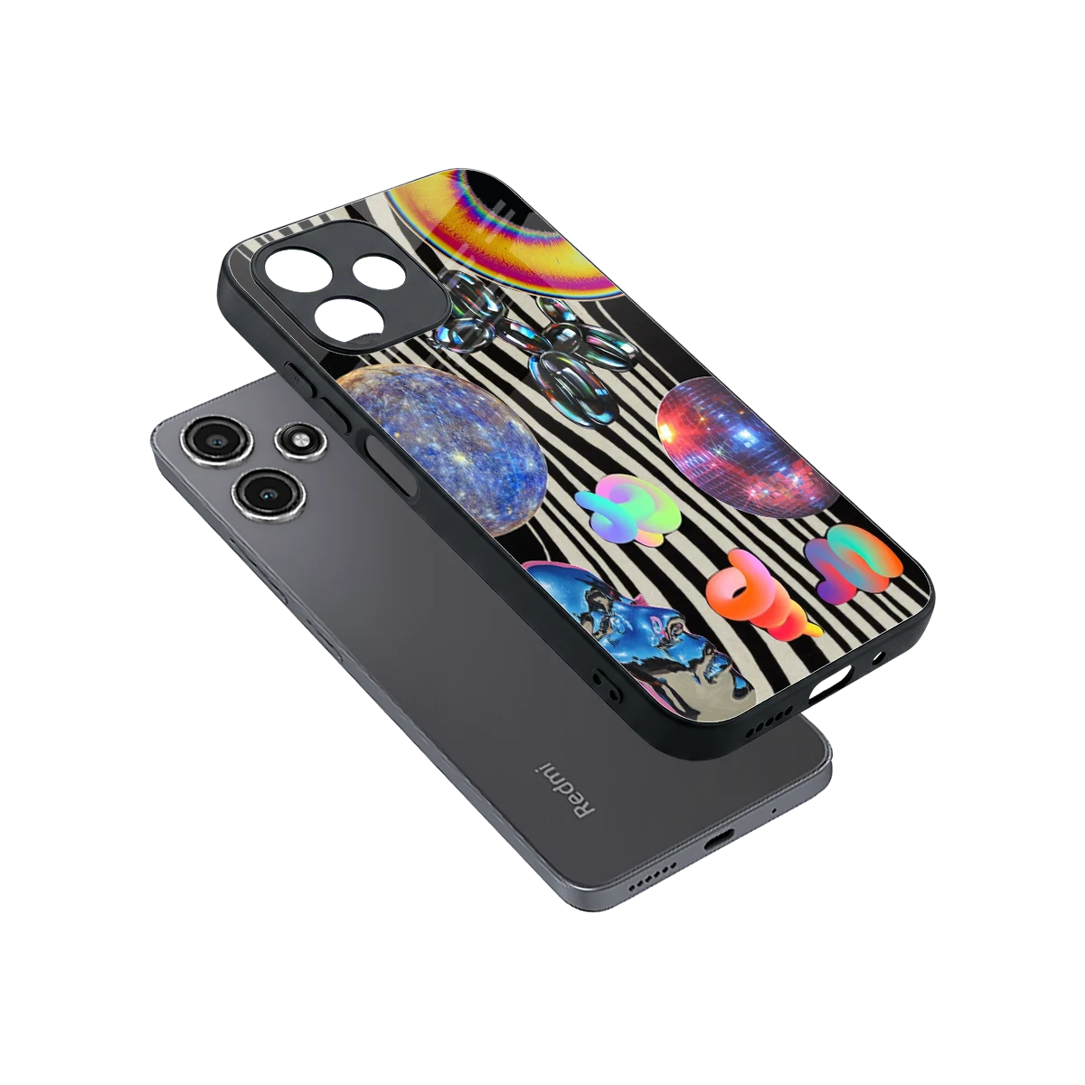 Disco Dream sleek redmi 12 5g cover with tempered glass back and TPU edges