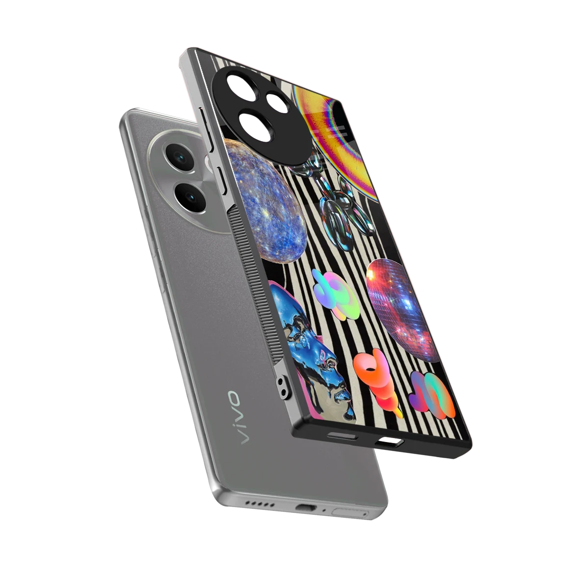 Disco Dream sleek vivo v30e cover with tempered glass back and TPU edges