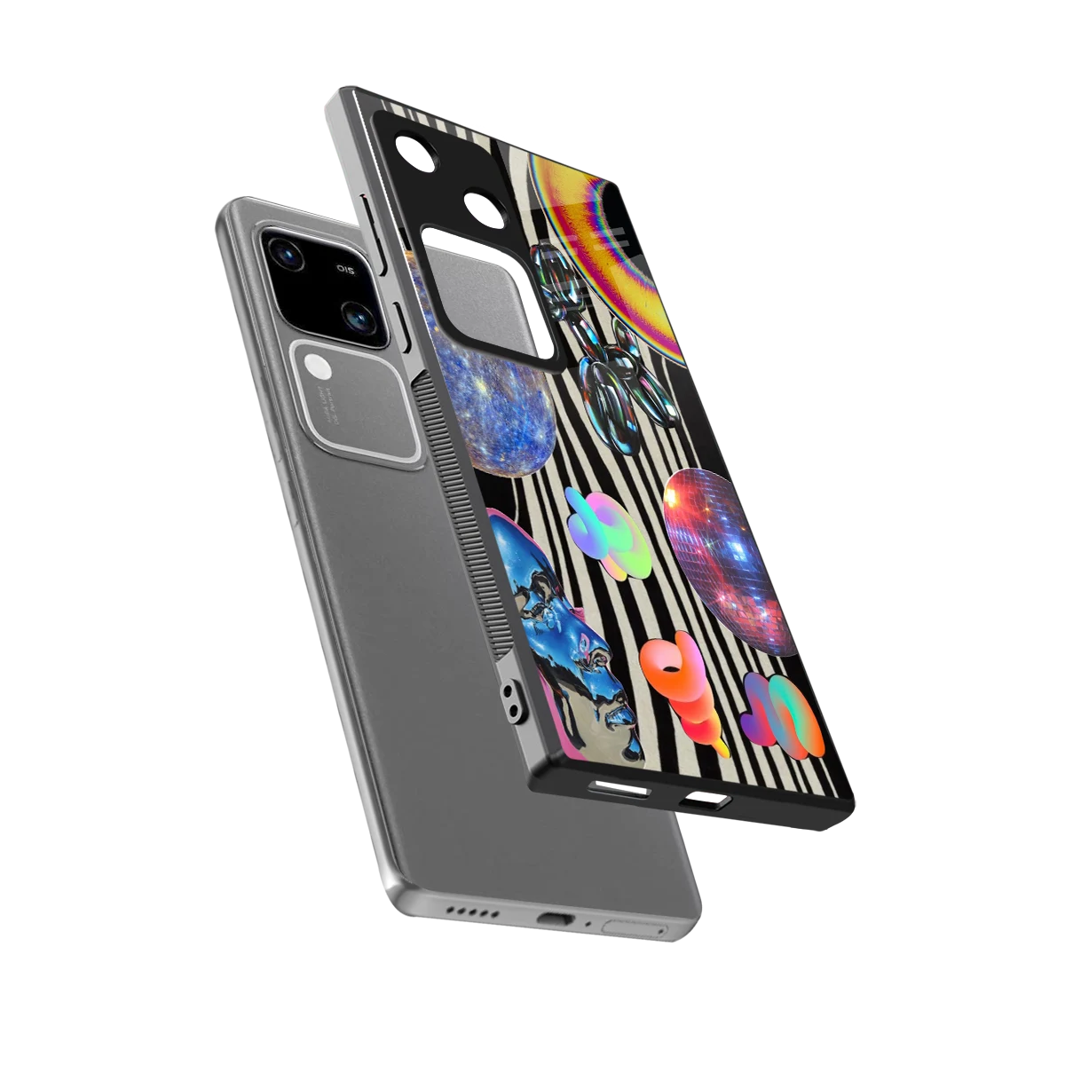 Disco Dream sleek vivo v30 cover with tempered glass back and TPU edges